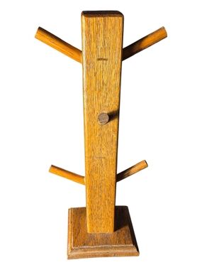 Vintage Wooden Jewelry Tree Stand in Warm Oak